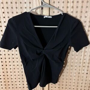 Zara Black Short Sleeve Twist Top